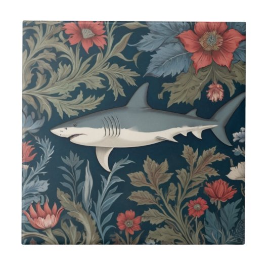 Shark William Morris Stil Links gegenüber dem Meer Fliese (Vorderseite)