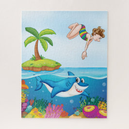 Shark & Woman Diver Puzzle, 16 Zoll x 20 Zoll, 520 Puzzle
