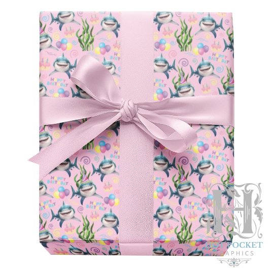 Shark Wrapping Paper in Pink Geschenkpapier