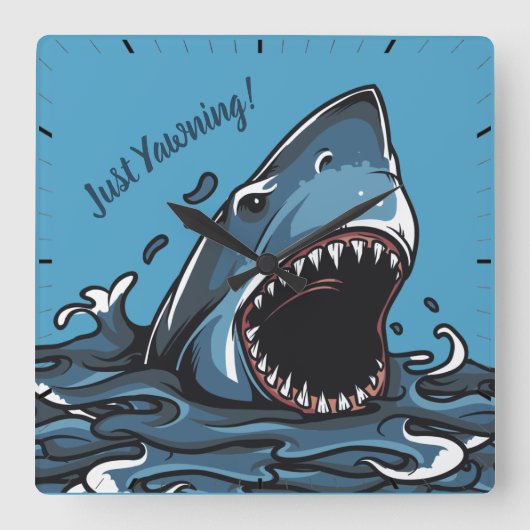 SHARK YAWNING, SHARK TIRED, OPEN MOUTING QUADRATISCHE WANDUHR (Vorderseite)