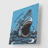 SHARK YAWNING, SHARK TIRED, OPEN MOUTING QUADRATISCHE WANDUHR (Winkel)