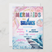 Sharks and Mermaids Joint Birthday invitation Einladung (Vorderseite)