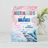 Sharks and Mermaids Joint Birthday invitation Einladung (Stehend Vorderseite)