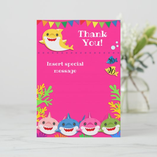 Sharks Pink Birthday Danke (Stehend Vorderseite)