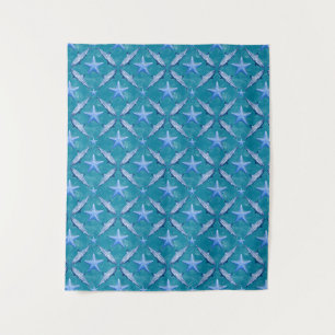 Sharks Starfish Ocean Life Nautical Coastal Blue Wandteppich