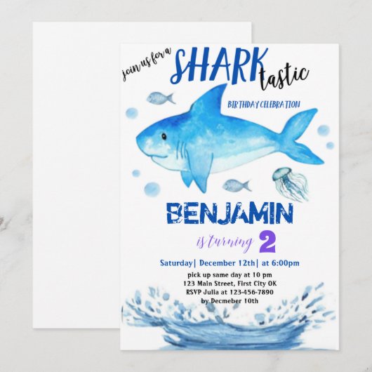Sharktastic Different Birthday Invitation Card (Vorne/Hinten)