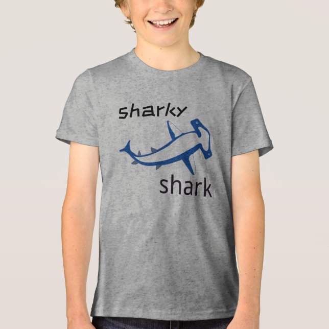 Sharky Shark Light Blue Boys Tri-Blend Shirt (Vorderseite)