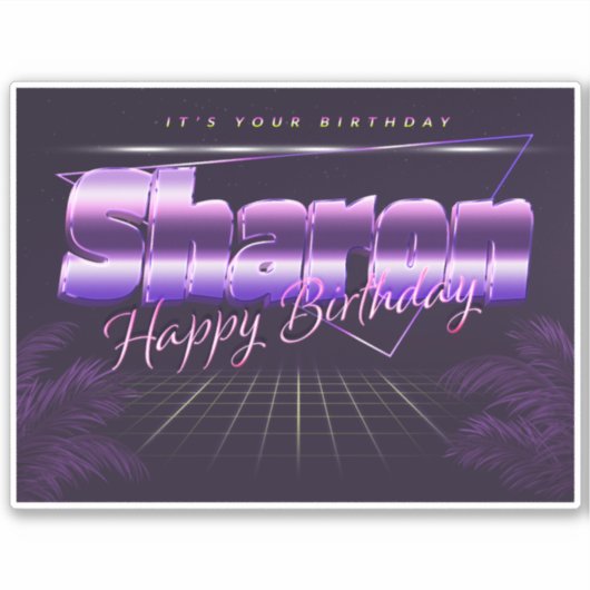 Sharon Name Vorname lila retro Sticker Geburtstag (Vorderseite)