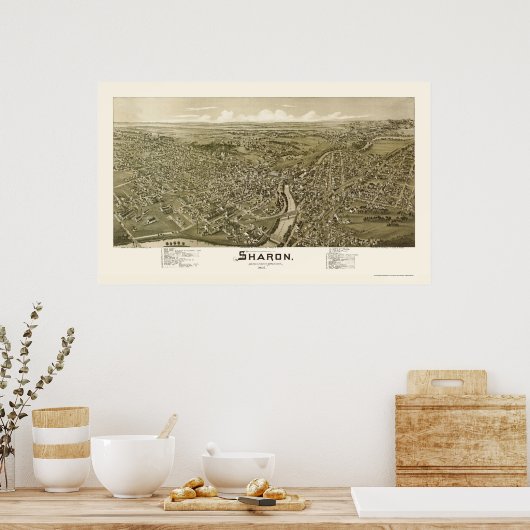 Sharon, PA Panoramic Map - 1901 Poster (Küche)