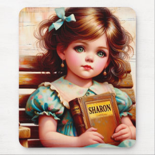 SHARON ~ Süßes Vintage-Mädchen mit Buch ~ Mauspad