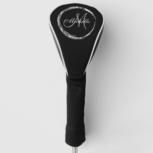 Sharp Abstrakt Silver & Black Monogram Golf Headcover (Vorderseite)