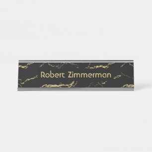 Sharp Black and Gold Marble Personal Schreibtischnamensplakette