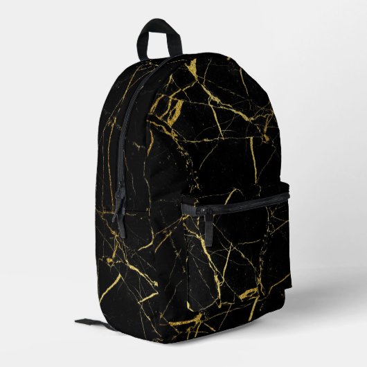 Sharp Black and Gold Marmor Bedruckter Rucksack (Rückseitige Ecke links)