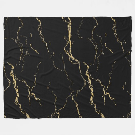 Sharp Black and Gold Marmor Fleecedecke (Vorderseite (Horizontal))