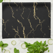 Sharp Black and Gold Marmor Geschirrtuch (Gefaltet)