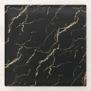 Sharp Black and Gold Marmor Glasuntersetzer
