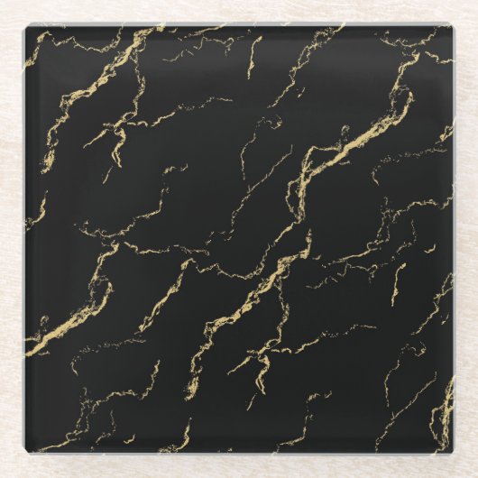 Sharp Black and Gold Marmor Glasuntersetzer (Vorderseite)