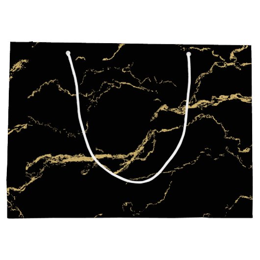 Sharp Black and Gold Marmor Große Geschenktüte (Rückseite)