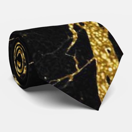 Sharp Black and Gold Marmor Krawatte (Gerollt)