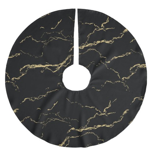 Sharp Black and Gold Marmor Polyester Weihnachtsbaumdecke (Vorderseite)
