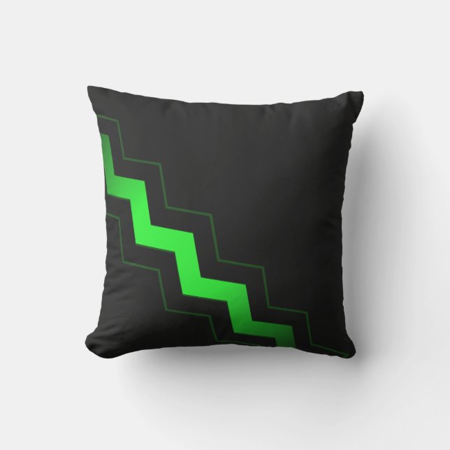 Sharp Black mit Lime Green Zigzag Kissen (Vorderseite)