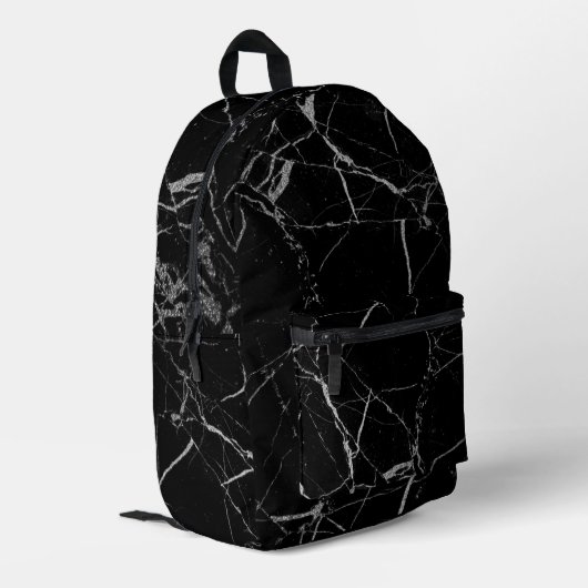 Sharp Black und Silver Marble Bedruckter Rucksack (Rückseitige Ecke links)