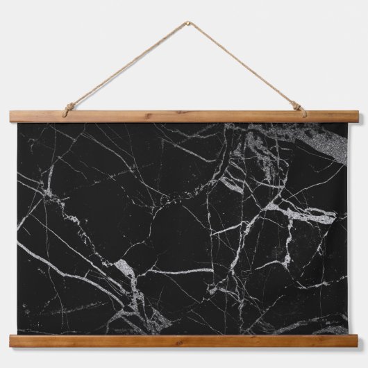 Sharp Black und Silver Marble Wandteppich Mit Holzrahmen (Vorne)