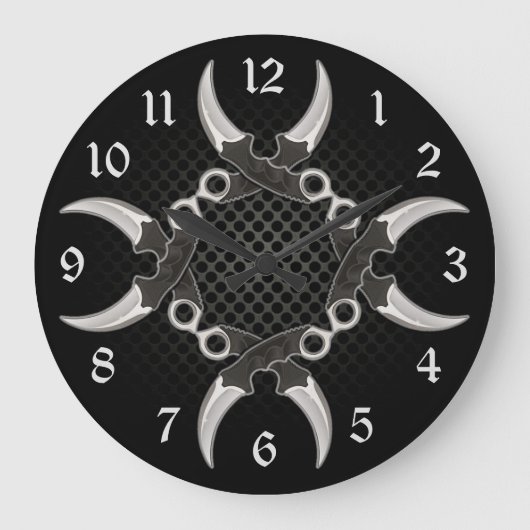 Sharp Edges Curved Blades Round Große Wanduhr (Vorderseite)