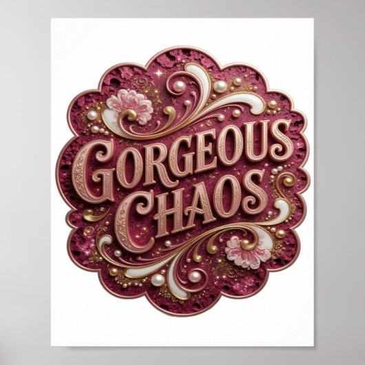 Sharp Gold GORGEOUS CHAOS 3D Text Kunst Poster (Vorne)
