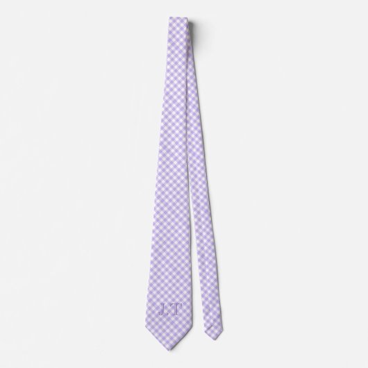 Sharp Looking Lavender Gingham Pattern Monogram Krawatte (Vorderseite)