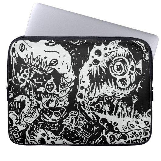 Sharp Teeth Nightmare, Schwarz und Weiß Laptopschutzhülle (Vorderseite)