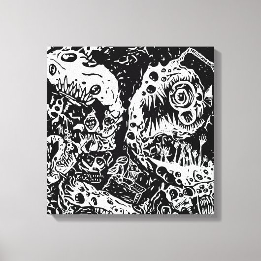 Sharp Teeth Nightmare, Schwarz und Weiß Leinwanddruck (Vorderseite)