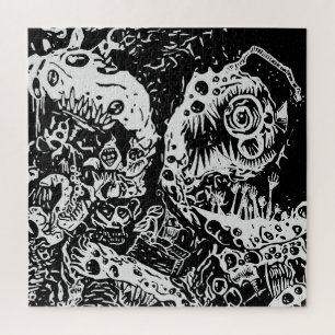 Sharp Teeth Nightmare, Schwarz und Weiß Puzzle