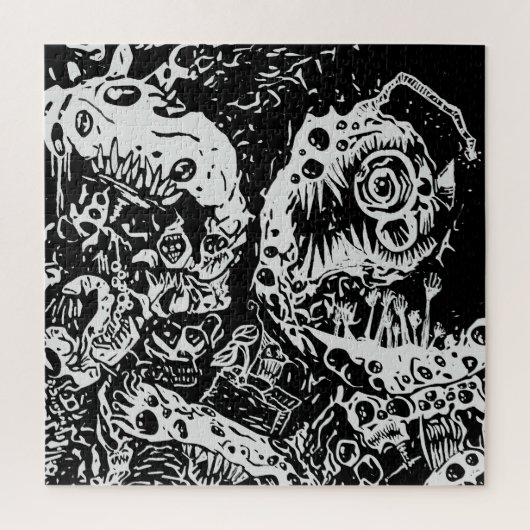 Sharp Teeth Nightmare, Schwarz und Weiß Puzzle (Vertikal)