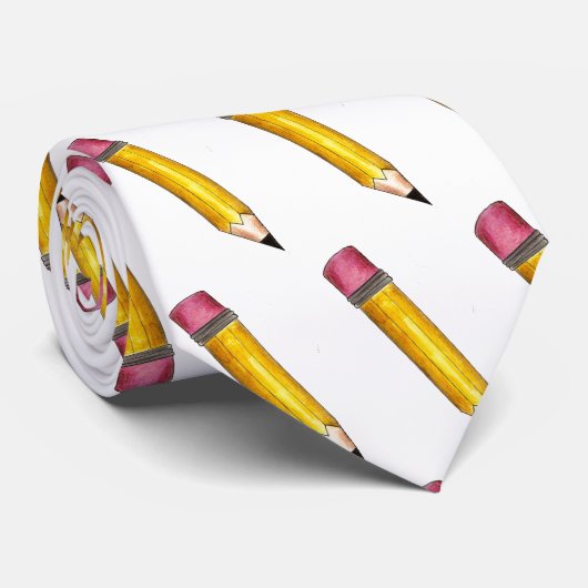 Sharp Yellow #2 Pencil Teacher School Krawatte unt (Gerollt)