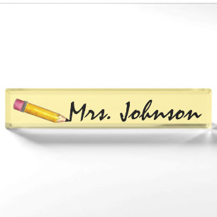 Sharp Yellow Pencil School Englischlehrer schreibe Namensplakette