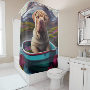 Sharpei auf einem Paddel: Ein landschaftliches Abe Duschvorhang