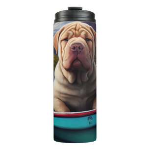 Sharpei auf einem Paddel: Ein landschaftliches Abe Thermosbecher