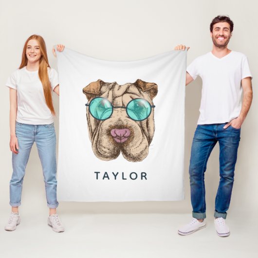 Sharpei in der Sonnenbrille | addieren Ihren Namen Fleecedecke (Beispiel)