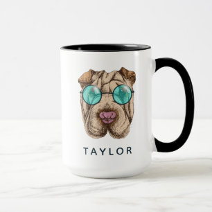 Sharpei in der Sonnenbrille addieren Ihren Namen Tasse