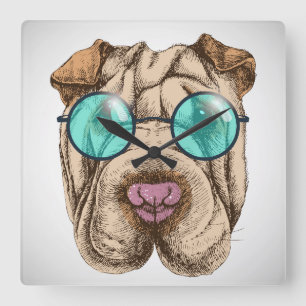 Sharpei in der Sonnenbrille Quadratische Wanduhr
