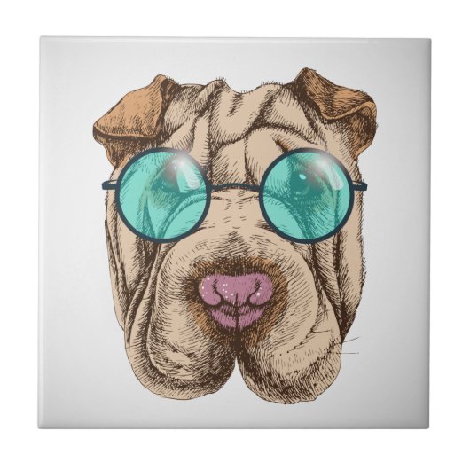Sharpei in Sonnenbrille Fliese (Vorderseite)