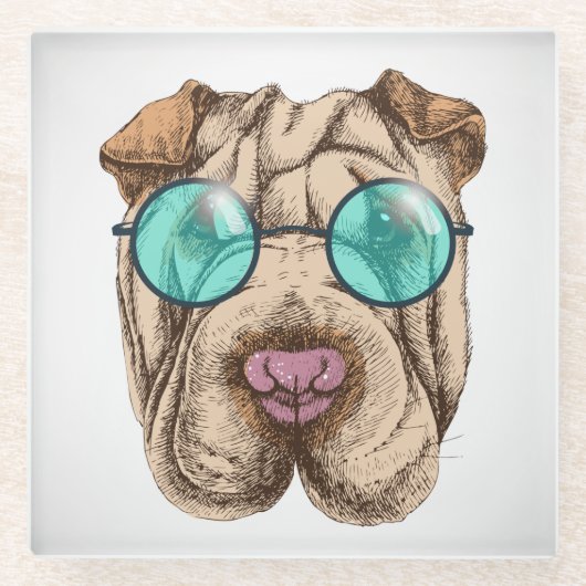 Sharpei in Sonnenbrille Glasuntersetzer (Vorderseite)