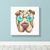 Sharpei in Sonnenbrille Leinwanddruck (Insitu (Holzboden))