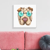 Sharpei in Sonnenbrille Leinwanddruck (Insitu (Wohnzimmer))