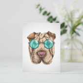 Sharpei in Sonnenbrille Postkarte (Stehend Vorderseite)