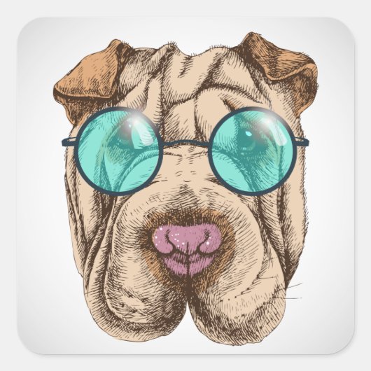 Sharpei in Sonnenbrille Quadratischer Aufkleber (Vorderseite)