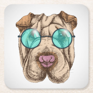 Sharpei in Sonnenbrille Rechteckiger Pappuntersetzer