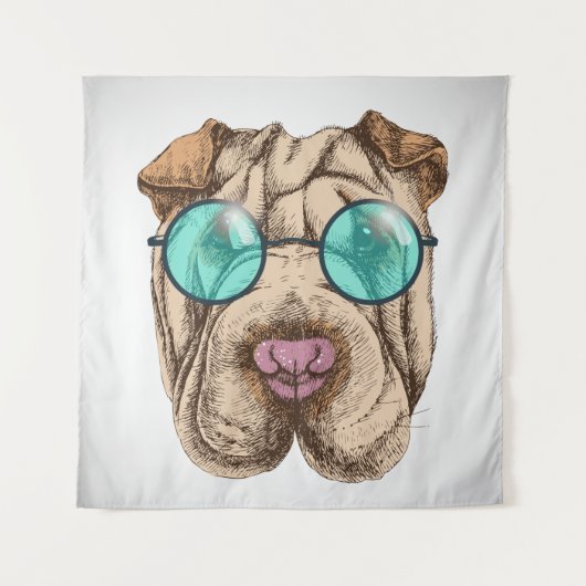 Sharpei in Sonnenbrille Wandteppich (Vorderseite)