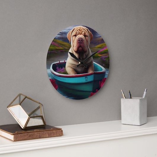 Sharpei on a Paddle: Ein Landschaftliches Abenteue Große Wanduhr (Büro)